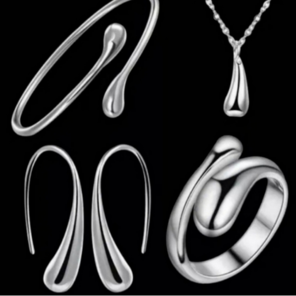 925 Sterling Silver Plated Waterdrop Jewelry Set Bracelet Necklace Earrings - Picture 8 of 14
